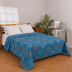 Printed Honeycomb Coverlet 100% Cotton (180 × 240 cm) - Light Blue