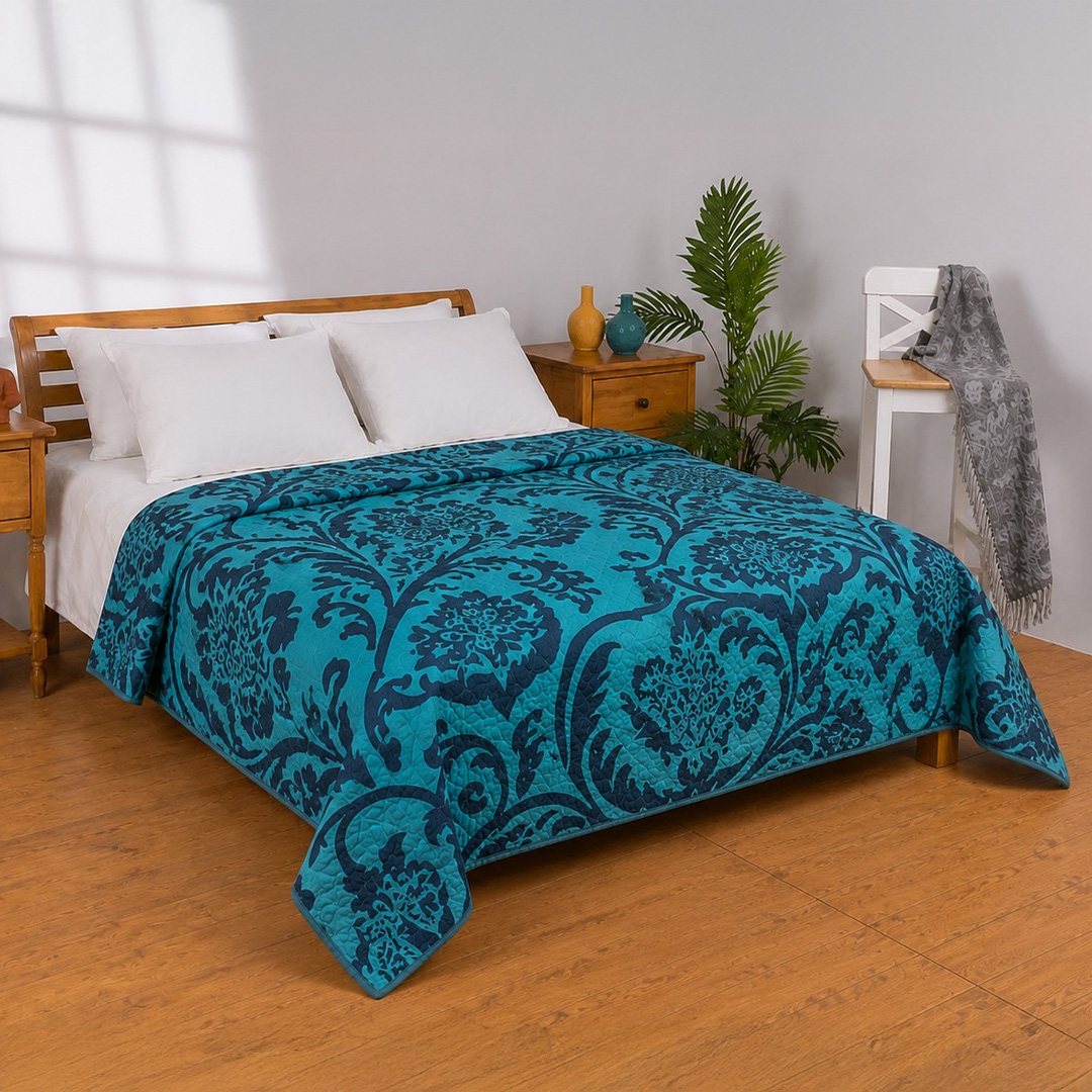 Printed Honeycomb Coverlet 100% Cotton (240 × 260 cm) - Petroleum